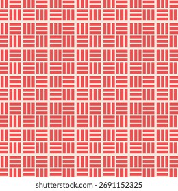 Elegante diseño sin costuras de inspiración japonesa con motivos rectangulares rojos y diseño de cuadrícula equilibrada. Ideal para estampados tradicionales, textiles de kimono, empaques, papelería y superficies de decoración para el hogar.
