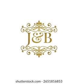 Elegante logotipo monograma JB em ouro com design floreado ornamental. Perfeito para casamentos, marca boutique, etiquetas de produtos premium ou identidade de luxo. High-end, atemporal e refinado.
