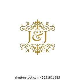 Elegant JJ monogram logo in gold with ornamental flourish design. Perfect for weddings, boutique branding, premium product labels, or luxury identity. High-end, timeless, and refined.
