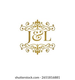 Elegant JL monogram logo in gold with ornamental flourish design. Perfect for weddings, boutique branding, premium product labels, or luxury identity. High-end, timeless, and refined.