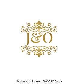 Elegante logotipo do monograma JO em ouro com design floreado ornamental. Perfeito para casamentos, marca boutique, etiquetas de produtos premium ou identidade de luxo. High-end, atemporal e refinado.
