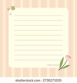 Elegante diseño de bloc de notas imprimible diario. Bloc de notas lindo diseño floral con fondo rosa y tulipanes
