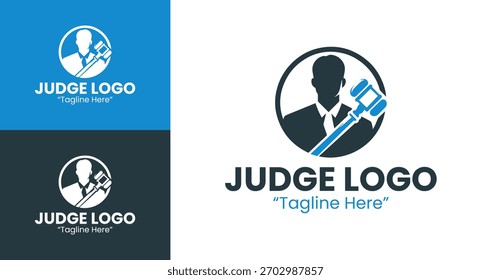 Símbolo de juiz elegante com martelo e linhas de escala para marca legal.