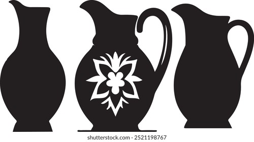 Elegant Jug Silhouettes: Crisp Vectors on a White Canvas