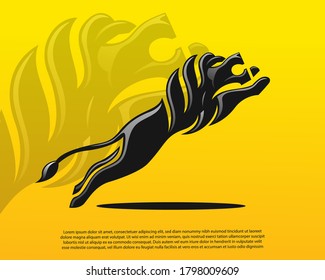 Elegant jump high lion art logo symbol illustration