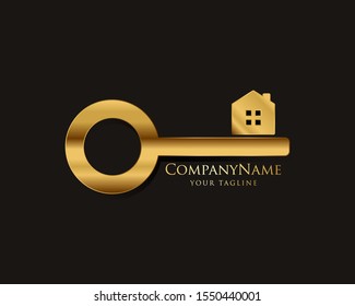 Elegant Key House Logo Design, Real Estate Logo Icon Symbol Design Vector Template