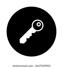 Elegante design de ícone de chave em um pano de fundo círculo preto simbolizando acesso de segurança desbloqueando o controle de privacidade confidencialidade