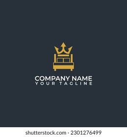 Elegant King bed and crown logo vector.