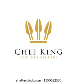 elegant King Chef logo design vector template illustration. consisting of a knife as crown concept design. catering, restaurant, bar, food court symbol icon 