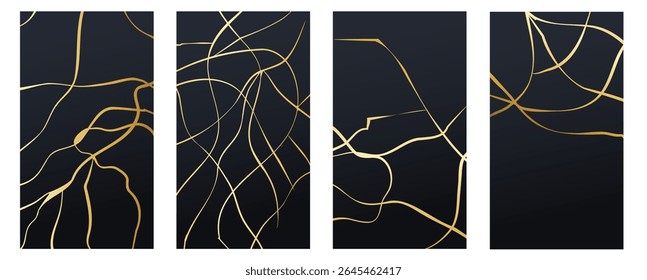 Elegant kintsugi design with gold texture, showcasing cracked patterns for art, decor, and wallpaper.
