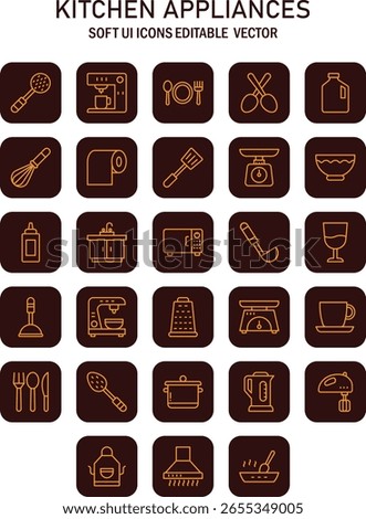 Elegant kitchen essentials: A sleek collection of minimalist culinary appliance icons for modern kitchens and cooking