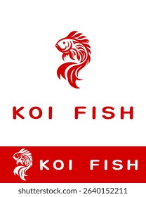 Elegant koi fish logo design in a flowing, ornamental style, vector image of an abstract koi fish