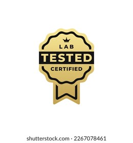 Elegant Lab Tested Label or Lab Testing Certified Vector Isolated On White Background. Best lab tested seal vector for product packaging. Lab tested label vector for product design.