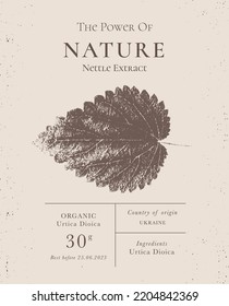 Elegant Label for Natural organic herbal products. Vintage packaging design collection for Cosmetics, Pharmacy, healthy food. Dried leaves, real herbarium. Vector illustration