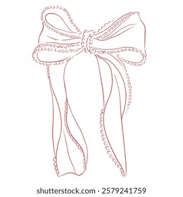 Elegant Lace Bow – Hand-Drawn Minimalist Vector Illustration of a Delicate Ornate Ribbon in an Intricate Linear Style