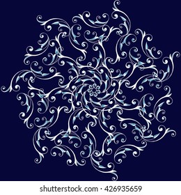 Elegant Lace circular pattern on a black background.