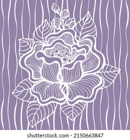 Elegant lace flower rose or peony with leaves and buds like rose or peony for decorative elements