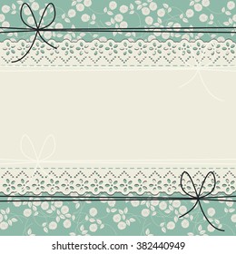 Elegant lace frame with white roses on green background can be used for wedding invitation, greeting card , baby shower and more designs.
