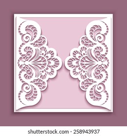 Elegant lace greeting card, square wedding invitation or announcement template, vector illustration