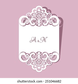 Elegant lace greeting card, wedding invitation or announcement template, vector illustration