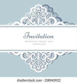 Elegant lace greeting card, wedding invitation or announcement template, vector illustration