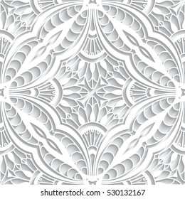 Textura de encaje elegante, patrón transparente, adorno de papel recortado, ilustración de vector eps10