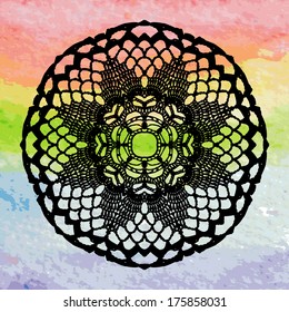 Elegant lacy doily. Crochet mandala. Vector template. Invitation card.