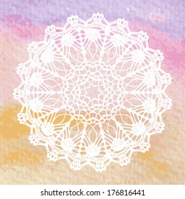 Elegant lacy doily. Crochet mandala. Vector template. Invitation card. 