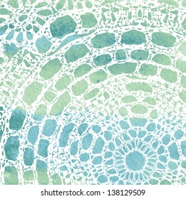 Elegant lacy doily on watercolor background..Vector template. Invitation card.