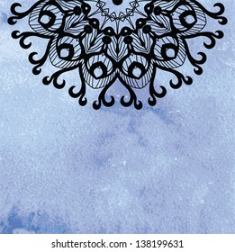 Elegant lacy doily on watercolor background. Vector template. Invitation card.