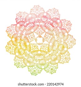 Elegant lacy watercolor doily. Crochet mandala. Vector template. Invitation card.