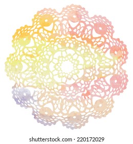 Elegant lacy watercolor doily. Crochet mandala. Vector illustration.