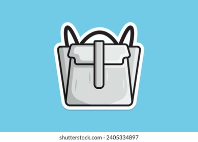 Elegant Ladies Bright Leather Bag with Black Handle sticker design vector illustration. Beauty fashion objects icon concept. New arrival women fashion bag sticker design icon logo.