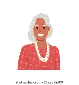 Elegant lady cartoon character portrait, stylish old people avatar isolated on white background