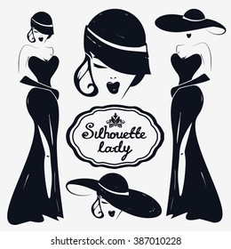 Elegant lady in hat silhouette. Vector Logo.Design template.