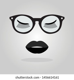 Elegant lady lips and sunglasses   stars   closed eyes lashes icons gray gradient background