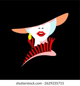 Elegant Lady in Red and Black Hat - Vector Art

