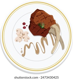 Elegant lamb chop with mushrooms and sauce