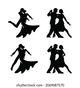 Elegant Latino Dancers Couple. Group Of Mature Tango Dancing People In Ballroom Night Event. Senior Dancer Party. 