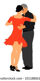 Elegant Latino Dancers Couple Vector Illustration Isolated On White Background. Mature Tango Dancing People In Ballroom Night Event. Senior Dancer Party. Tango Dance. Closeness And Love Concept.