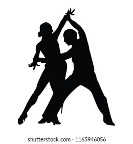 Elegant latino dancers couple vector silhouette illustration isolated on white background