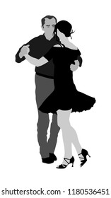 Elegant latino dancers couple vector illustration isolated on white background. Mature tango dancing people in ballroom night event. Senior dancer party. Tango dance. Closeness and love concept.