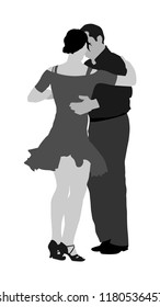 Elegant Latino Dancers Couple Vector Illustration Isolated On White Background. Mature Tango Dancing People In Ballroom Night Event. Senior Dancer Party. Tango Dance. Closeness And Love Concept.