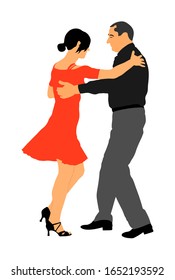 Elegant Latino Dancers Couple Vector Illustration Isolated On White Background. Mature Tango Dancing People In Ballroom Night Event. Senior Dancer Party. Tango Dance. Closeness And Love Concept.