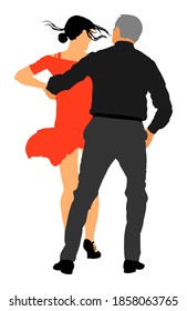 Elegant Latino Dancers Couple Vector Illustration Isolated On White Background. Mature Tango Dancing People In Ballroom Night Event. Senior Dancer Party. Tango Dance. Closeness And Love Concept.