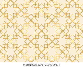 Reticulado elegante de linhas de ouro interconectadas formando um padrão de estrela e quadrado sem costura