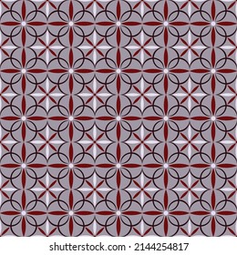 Elegant lattice seamless pattern. Beige, burgundy circles and segments, black half rings are grouped and arranged in a certain order. Vector.
