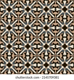 Elegant lattice seamless pattern. Overlapping art forms, stripes, polygons, segments are grouped and arranged in a certain order. Vector. 