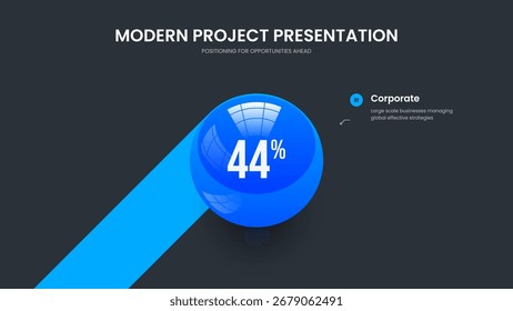Elegant Launch 1 Step Chart Slideshow Design. Creative Performance Slide Layout Vector Illustration. Financial Profile One Element Graph Presentation Template.