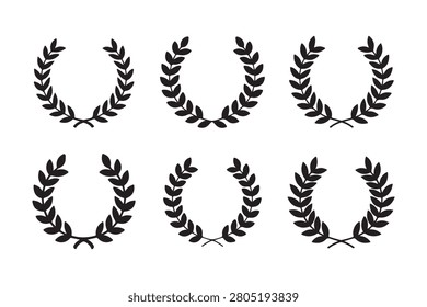 Elegant laurel wreath design featuring detailed leaf patterns in a minimalist black and white style. Perfect for awards, certificates, and classical-themed branding.